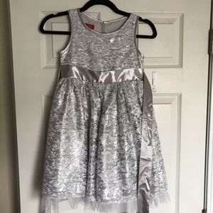 Girls Silver and Lace dress.